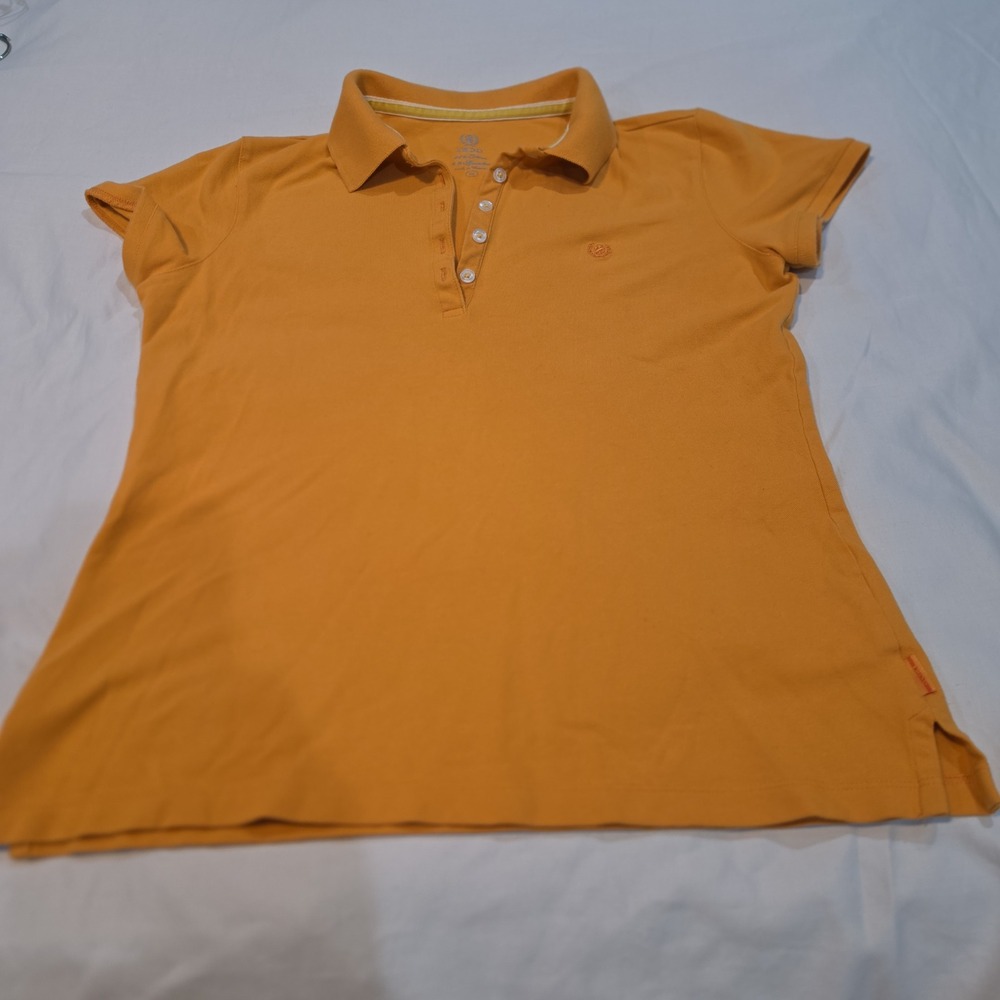 IZOD Polo Shirt Womens Medium Yellow Excellent Short Sleeve Cotton Spandex Logo